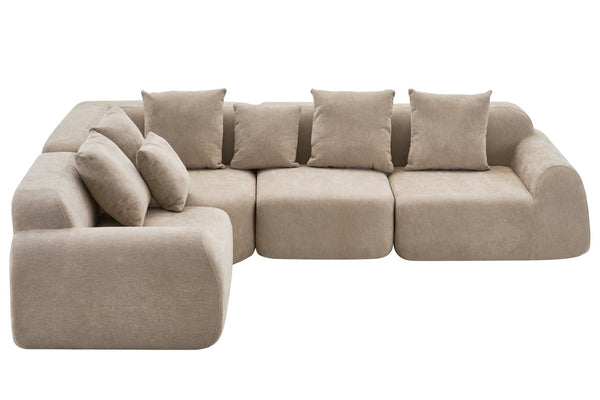 English Elm Oversized Velvet Cloud Sectional with Memory Foam Cushioning and L-shape Chaise Lounge Beige W3728S00013