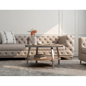 Homeroots 35" Two Tier Wood Grain Oak Manufactured Wood Round Coffee Table   480958