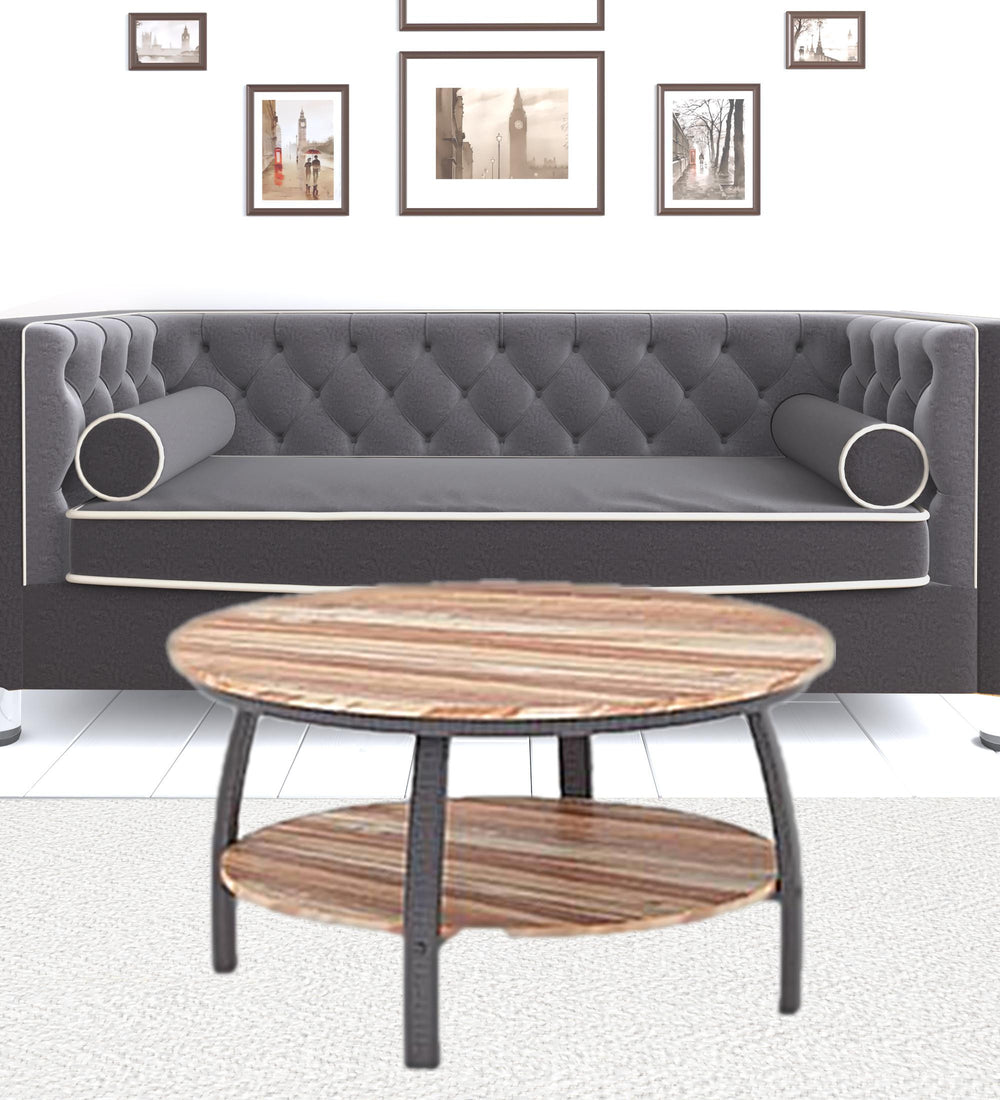 Homeroots 35" Two Tier Wood Grain Oak Manufactured Wood Round Coffee Table   480958