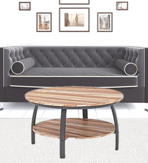 Homeroots 35" Two Tier Wood Grain Oak Manufactured Wood Round Coffee Table   480958