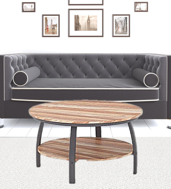 Homeroots 35" Two Tier Wood Grain Oak Manufactured Wood Round Coffee Table   480958