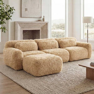 English Elm L-shaped Plush Modular Sectional Sofa with Ottoman and High Resilience Foam Seating Light Khaki W714S01568