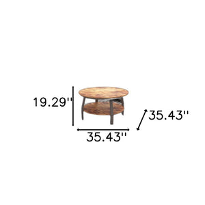 Homeroots 35" Two Tier Wood Grain Dark Caramel Manufactured Wood Round Coffee Table   480959