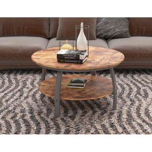 Homeroots 35" Two Tier Wood Grain Dark Caramel Manufactured Wood Round Coffee Table   480959