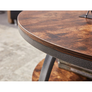 Homeroots 35" Two Tier Wood Grain Dark Caramel Manufactured Wood Round Coffee Table   480959