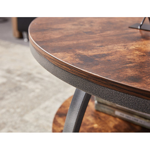 Homeroots 35" Two Tier Wood Grain Dark Caramel Manufactured Wood Round Coffee Table   480959