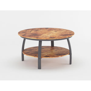 Homeroots 35" Two Tier Wood Grain Dark Caramel Manufactured Wood Round Coffee Table   480959