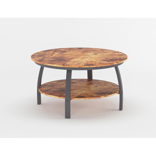 Homeroots 35" Two Tier Wood Grain Dark Caramel Manufactured Wood Round Coffee Table   480959