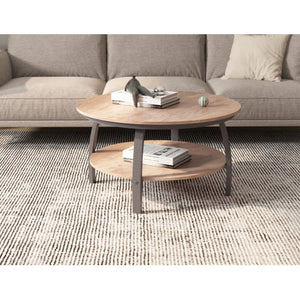 Homeroots 35" Two Tier Brown Manufactured Wood Round Coffee Table   480960