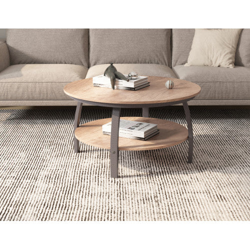 Homeroots 35" Two Tier Brown Manufactured Wood Round Coffee Table   480960