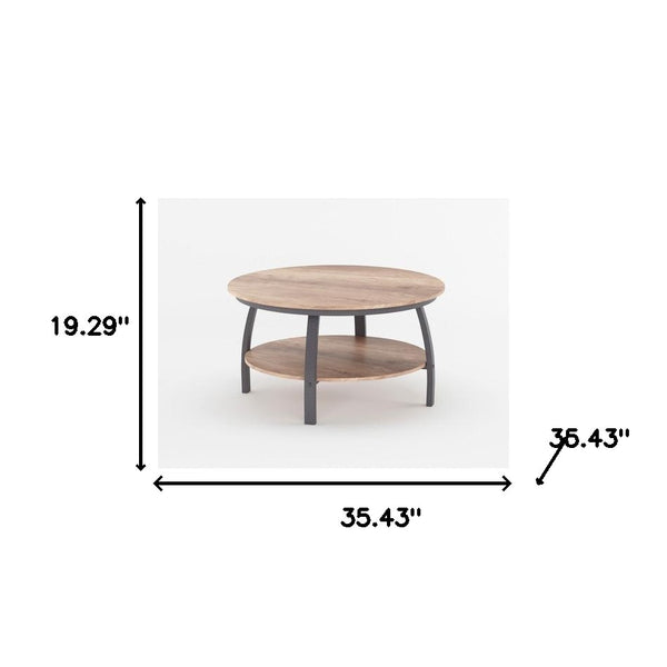 Homeroots 35" Two Tier Brown Manufactured Wood Round Coffee Table   480960
