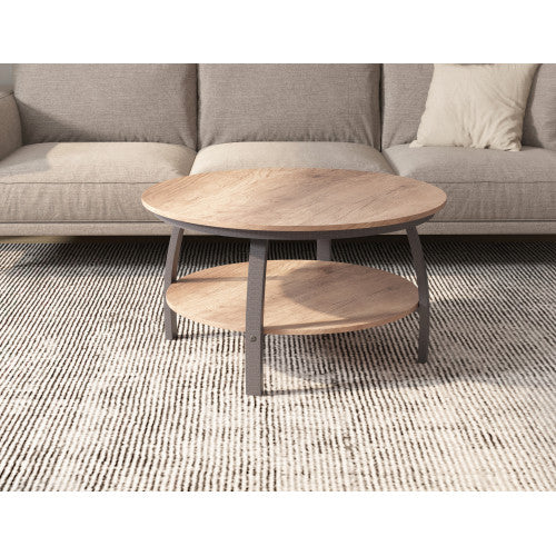 Homeroots 35" Two Tier Brown Manufactured Wood Round Coffee Table   480960