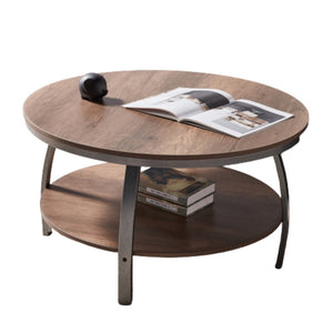 Homeroots 35" Two Tier Brown Manufactured Wood Round Coffee Table   480960