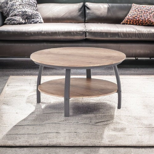 Homeroots 35" Two Tier Brown Manufactured Wood Round Coffee Table   480960