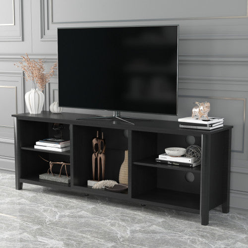 Homeroots 70" Black Open Shelving Tv Stand With Bookcase  Manufactured Wood 480962