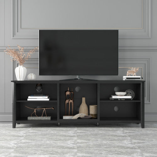 Homeroots 70" Black Open Shelving Tv Stand With Bookcase  Manufactured Wood 480962