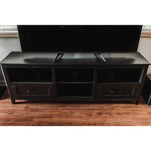 Homeroots 70" Black Open Shelving Tv Stand With Bookcase And Two Drawers  Manufactured Wood 480963