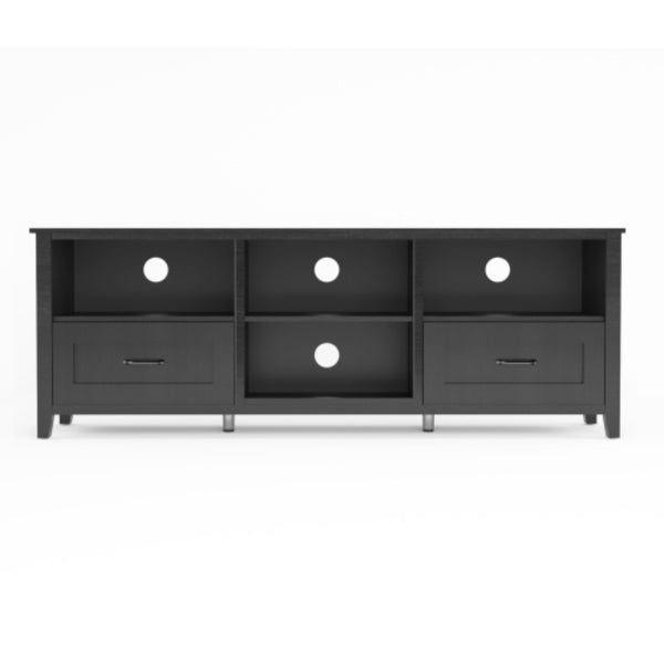 Homeroots 70" Black Open Shelving Tv Stand With Bookcase And Two Drawers  Manufactured Wood 480963
