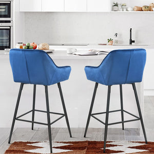 Homeroots Set Of Two 26" Blue And Black And Gold Velvet And Iron Low Back Counter Height Bar Chairs   480968