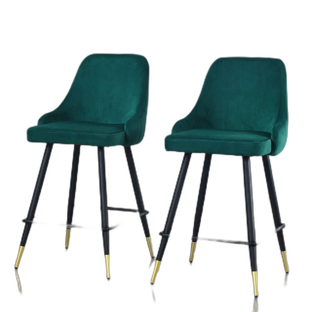 Homeroots Set Of Two 26" Green And Black And Gold Velvet And Iron Low Back Counter Height Bar Chairs   480969