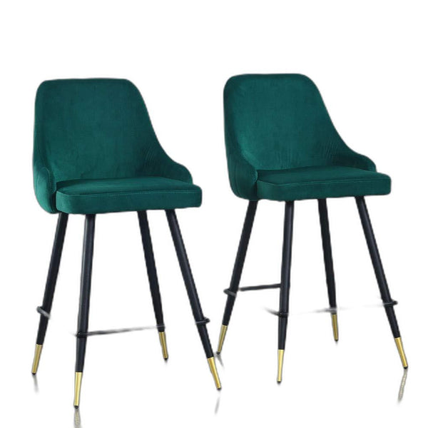 Homeroots Set Of Two 26" Green And Black And Gold Velvet And Iron Low Back Counter Height Bar Chairs   480969
