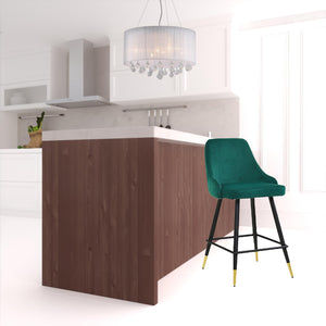 Homeroots Set Of Two 26" Green And Black And Gold Velvet And Iron Low Back Counter Height Bar Chairs   480969