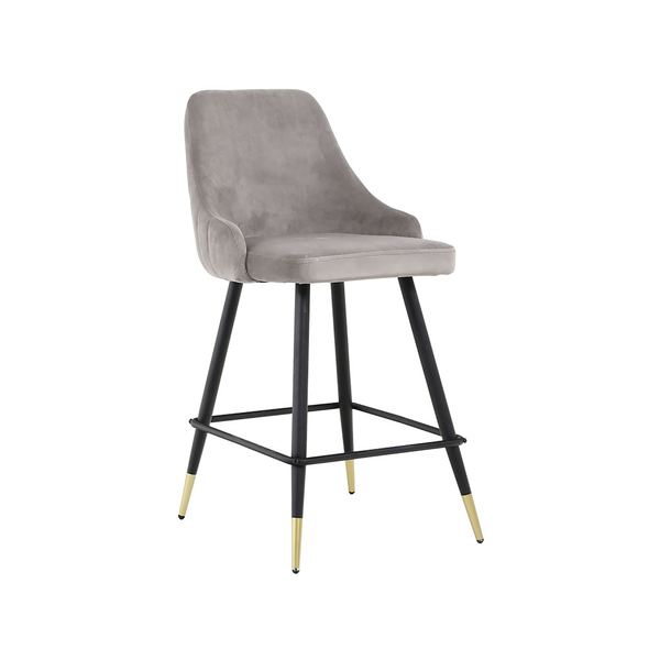 Homeroots Set Of Two 26" Gray And Black And Gold Velvet And Iron Low Back Counter Height Bar Chairs   480970