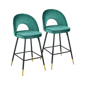 Homeroots Set Of Two 27" Green Black And Gold Velvet Low Back Counter Height Bar Chairs   480975
