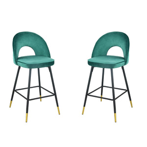 Homeroots Set Of Two 27" Green Black And Gold Velvet Low Back Counter Height Bar Chairs   480975