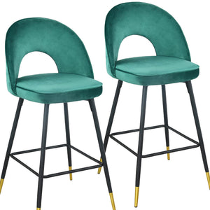 Homeroots Set Of Two 27" Green Black And Gold Velvet Low Back Counter Height Bar Chairs   480975