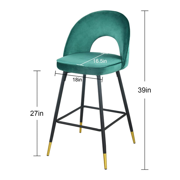 Homeroots Set Of Two 27" Green Black And Gold Velvet Low Back Counter Height Bar Chairs   480975