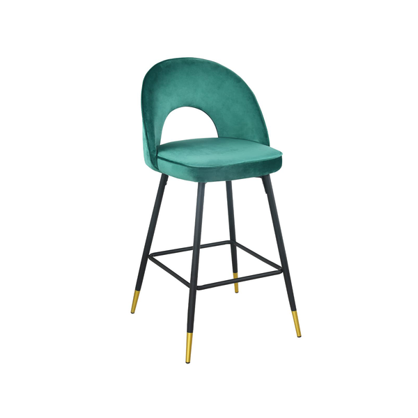 Homeroots Set Of Two 27" Green Black And Gold Velvet Low Back Counter Height Bar Chairs   480975