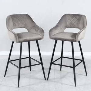 Homeroots Set Of Two 27" Gray And Black Velvet And Iron Low Back Counter Height Bar Chairs   480978