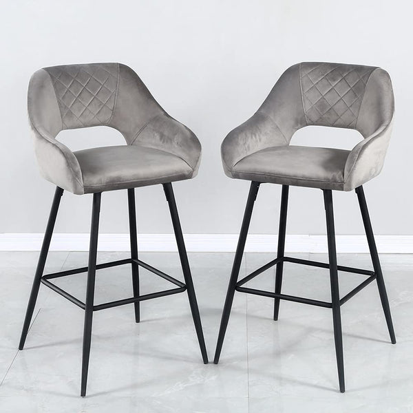 Homeroots Set Of Two 27" Gray And Black Velvet And Iron Low Back Counter Height Bar Chairs   480978