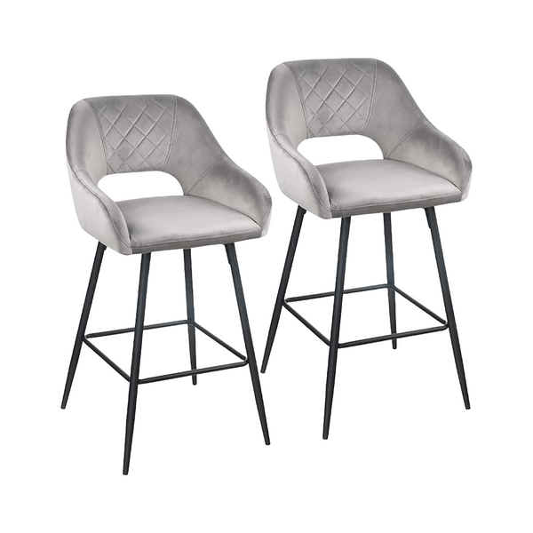 Homeroots Set Of Two 27" Gray And Black Velvet And Iron Low Back Counter Height Bar Chairs   480978