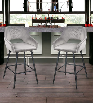 Homeroots Set Of Two 27" Gray And Black Velvet And Iron Low Back Counter Height Bar Chairs   480978