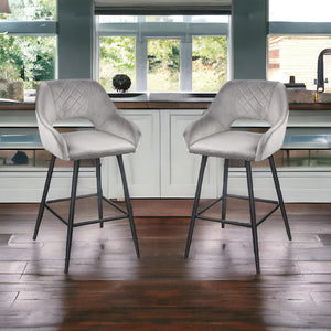 Homeroots Set Of Two 27" Gray And Black Velvet And Iron Low Back Counter Height Bar Chairs   480978