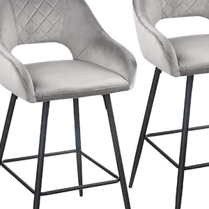 Homeroots Set Of Two 27" Gray And Black Velvet And Iron Low Back Counter Height Bar Chairs   480978
