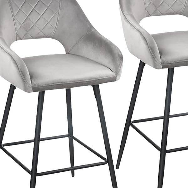 Homeroots Set Of Two 27" Gray And Black Velvet And Iron Low Back Counter Height Bar Chairs   480978