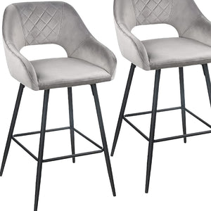 Homeroots Set Of Two 27" Gray And Black Velvet And Iron Low Back Counter Height Bar Chairs   480978