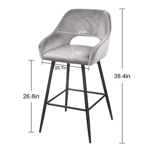 Homeroots Set Of Two 27" Gray And Black Velvet And Iron Low Back Counter Height Bar Chairs   480978