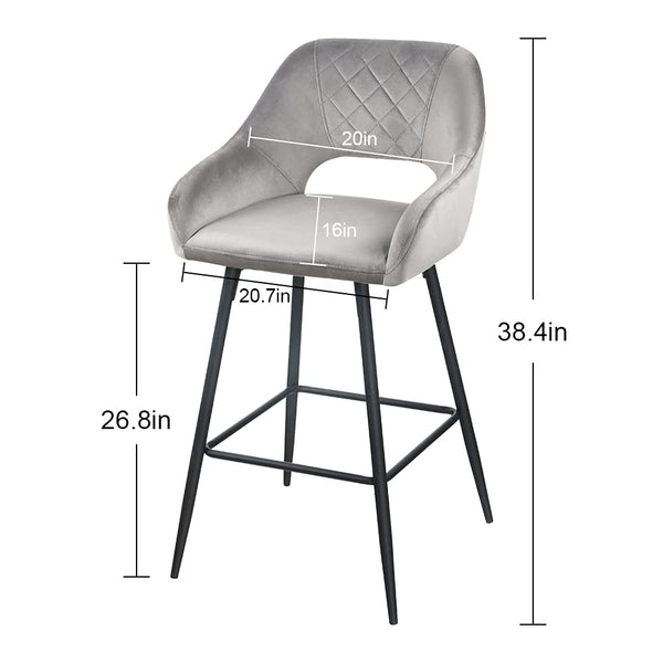 Homeroots Set Of Two 27" Gray And Black Velvet And Iron Low Back Counter Height Bar Chairs   480978