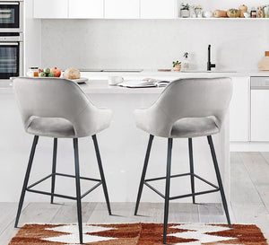 Homeroots Set Of Two 27" Gray And Black Velvet And Iron Low Back Counter Height Bar Chairs   480978