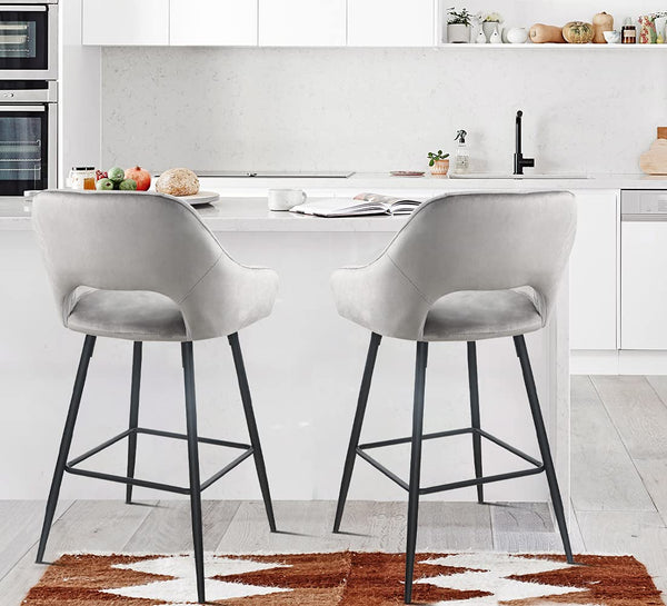 Homeroots Set Of Two 27" Gray And Black Velvet And Iron Low Back Counter Height Bar Chairs   480978