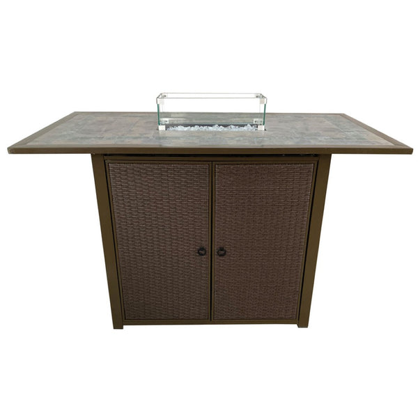 HomeRoots 50000 BTU Brown Steel Propane Fire Pit Table with Clear Glass Top & Cover – Stylish Outdoor Heating 480980