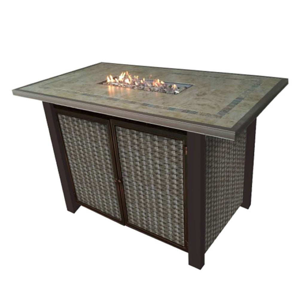 HomeRoots 50000 BTU Brown Steel Propane Fire Pit Table with Clear Glass Top & Cover – Stylish Outdoor Heating 480980
