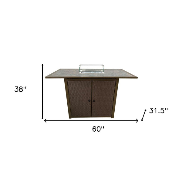 HomeRoots 50000 BTU Brown Steel Propane Fire Pit Table with Clear Glass Top & Cover – Stylish Outdoor Heating 480980