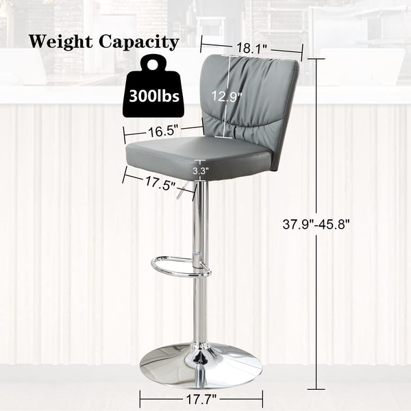 Homeroots Set Of Two 38" Gray And Silver Faux Leather And Iron Swivel Low Back Bar Chairs   480984