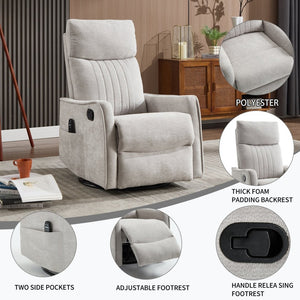 English Elm Blue Fabric Swivel Rocker Recliner with Massage Heat Nodes for Living Room Comfort Light Gray W1803P321838
