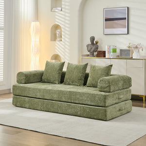 English Elm Comfy Chenille Convertible Folding Mattress Couch Sofa Bed with Armrest, Space-Saving, No Assembly Needed Green W1143P330251
